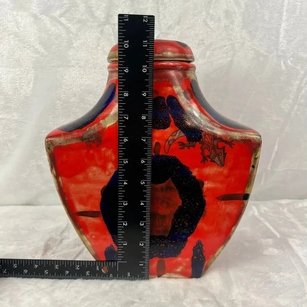 Handcrafted Red Blue Abstract Glazed Ceramic Vase 11.25